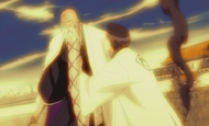 Unohana stops Yamamoto from fighting any further.