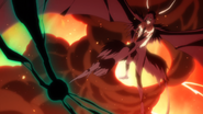 Ulquiorra uses Cero Oscuras to counter Zangetsu's Cero.