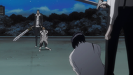 Both Ichigo is betrayed and Uryū is down.