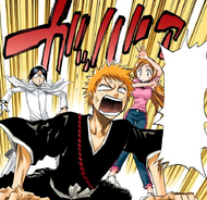 Orihime is startled when Ichigo survives Gin Ichimaru's attack unscathed.