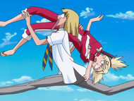 Hiyori is carried away by Shinji.