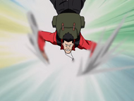 Isshin runs on his hands.