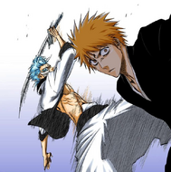 Grimmjow appears behind Ichigo to attack him.