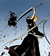 Ichigo frees Renji from the chains binding him.