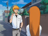 Orihime asks Ichigo where Rukia went.