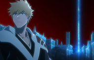 Ichigo notices a beam of light coming from the tower behind him.