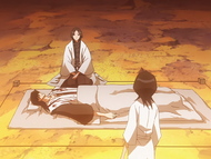 Byakuya calls Rukia over.