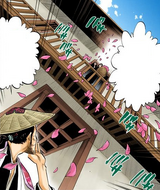 Shunsui asks Nanao to stop throwing down cherry blossoms.