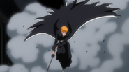 Ichigo bursting through the floor.