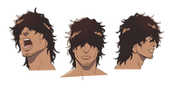 Sado's face from three different angles.