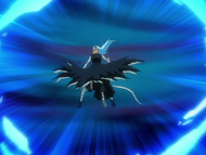 Ichigo impales Grimmjow with his sword, ending the fight.