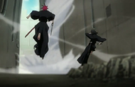 Renji and Rukia evade the cloud of ash.