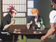 Renji spits coffee all over Ichigo and the table.