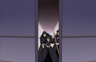 The doors open as Rukia interrupts the captains meeting.