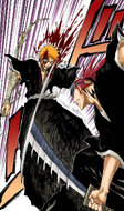 Renji slashes Ichigo across the chest.