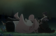 Katen lets Shunsui rest his head in her lap and muses on how fate has left both of them with eyepatches over their missing right eyes.