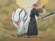 Zabimaru se manifeste à côté de Renji avant de s'entraîner.