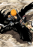 Ichigo protects Renji from Aizen's finishing blow.