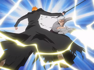 Kariya slashes Ichigo's side with his Lightning Blade.