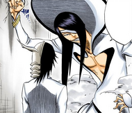 Nnoitra Gilga confronts Ulquiorra to lecherously inquire about Orihime.