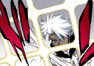 Hitsugaya's attack is blocked by a Kidō barrier.
