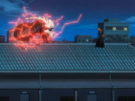 Rangiku confronts the Arrancar clone on a rooftop.