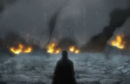 Yhwach watches as the Seireitei burns and collapses around him.