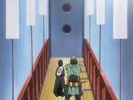 Hanatarō and Ganju reach the entrance to Rukia's cell.