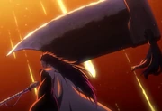 Le Shikai de Kenpachi prend la forme d'une immense hache de guerre, capable de trancher une météorite