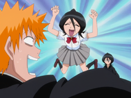 Ichigo is startled when Chappy leaps toward him in Rukia's Gigai.