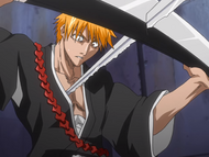 Ichigo is stabbed by Kenpachi.