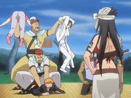 Kūkaku orders Koganehiko and Shiroganehiko to teach Orihime and her friends how to use the Reishūkaku.