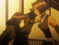 Yoruichi ruffles Sui-Feng's hair for addressing her formally.