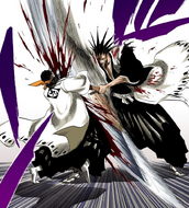 Kenpachi slashes Tōsen across the chest.