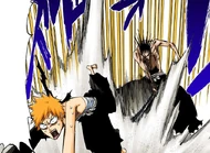 Kenpachi attacks Ichigo for being in the way.
