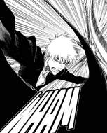 Ichigo uses Getsuga Tenshō against Gin.