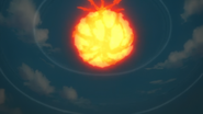 Love throws a fireball with Hifuki no Kozuchi.