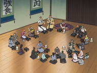 Koganehiko and Shiroganehiko eat dinner with Ichigo, Orihime, Rukia Kuchiki, and the Shiba Clan.