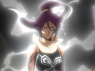 Yoruichi fully activates her Shunkō.