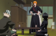 Ichigo meets with Urahara and Rukia over last night's attack.