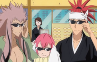 Renji, Saru, and Hebi wear sunglasses at Gin Tonbo.