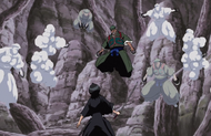 Jai transforms his chakram into clones of himself while battling Rukia.