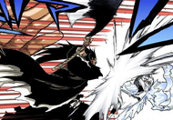 Kenpachi bashes Hitsugaya away for interfering in his fight.