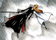 Orihime prepares to heal a badly wounded Ichigo.