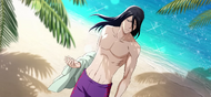 Byakuya wearing a swimsuit.