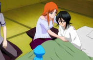 Rukia recovering after Sode No Shirayuki's attack.