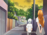 Rangiku and Hitsugaya depart for Orihime's apartment.