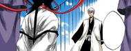 Gin confronts Rukia on the bridge.