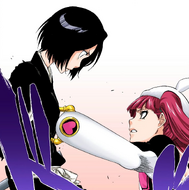 Riruka strikes Rukia in chest.