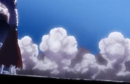 Ganju Shiba uses Seppa to cover Yhwach in an obscuring cloud of sand.